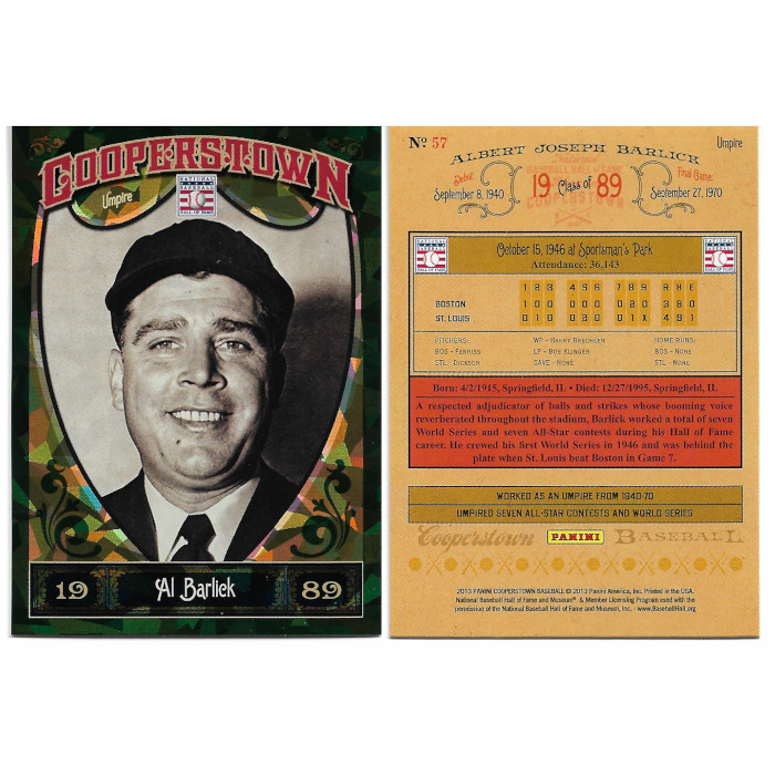 Al Barlick 2013 Panini Cooperstown Green Crystal # 57