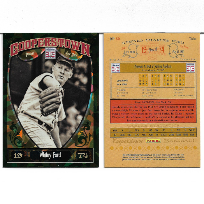 Whitey Ford 2013 Panini Cooperstown Green Crystal # 60 Whitey Ford 2013 Panini Cooperstown Green Crystal # 60