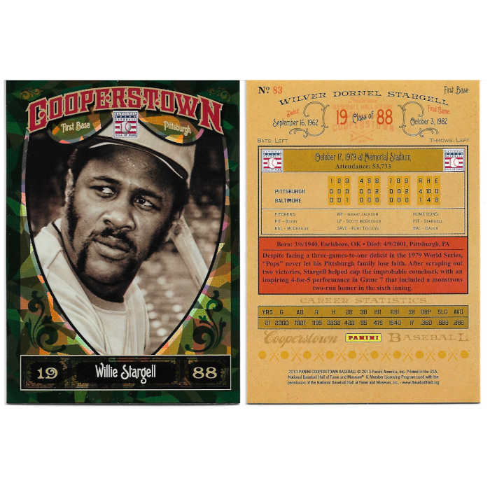 Willie Stargell 2013 Panini Cooperstown Green Crystal # 83