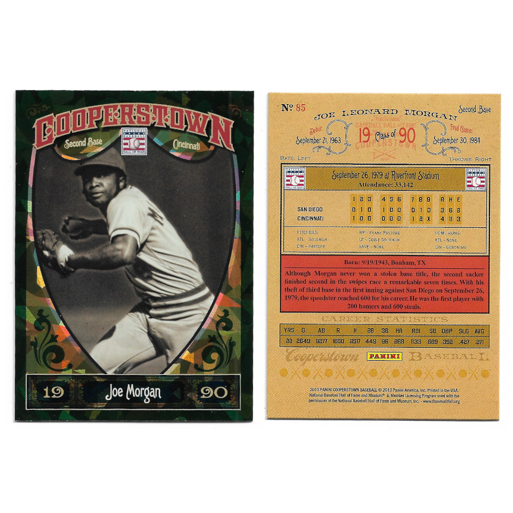 Joe Morgan 2013 Panini Cooperstown Green Crystal # 85