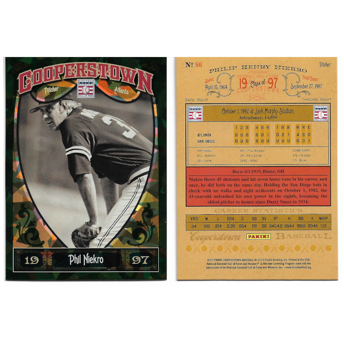 Phil Niekro 2013 Panini Cooperstown Green Crystal # 86