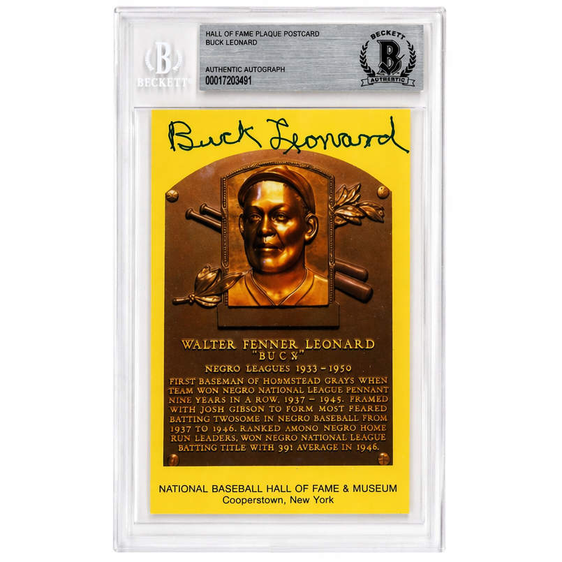 Buck Leonard Autographed Hall of Fame Plaque Postcard (Beckett-91)