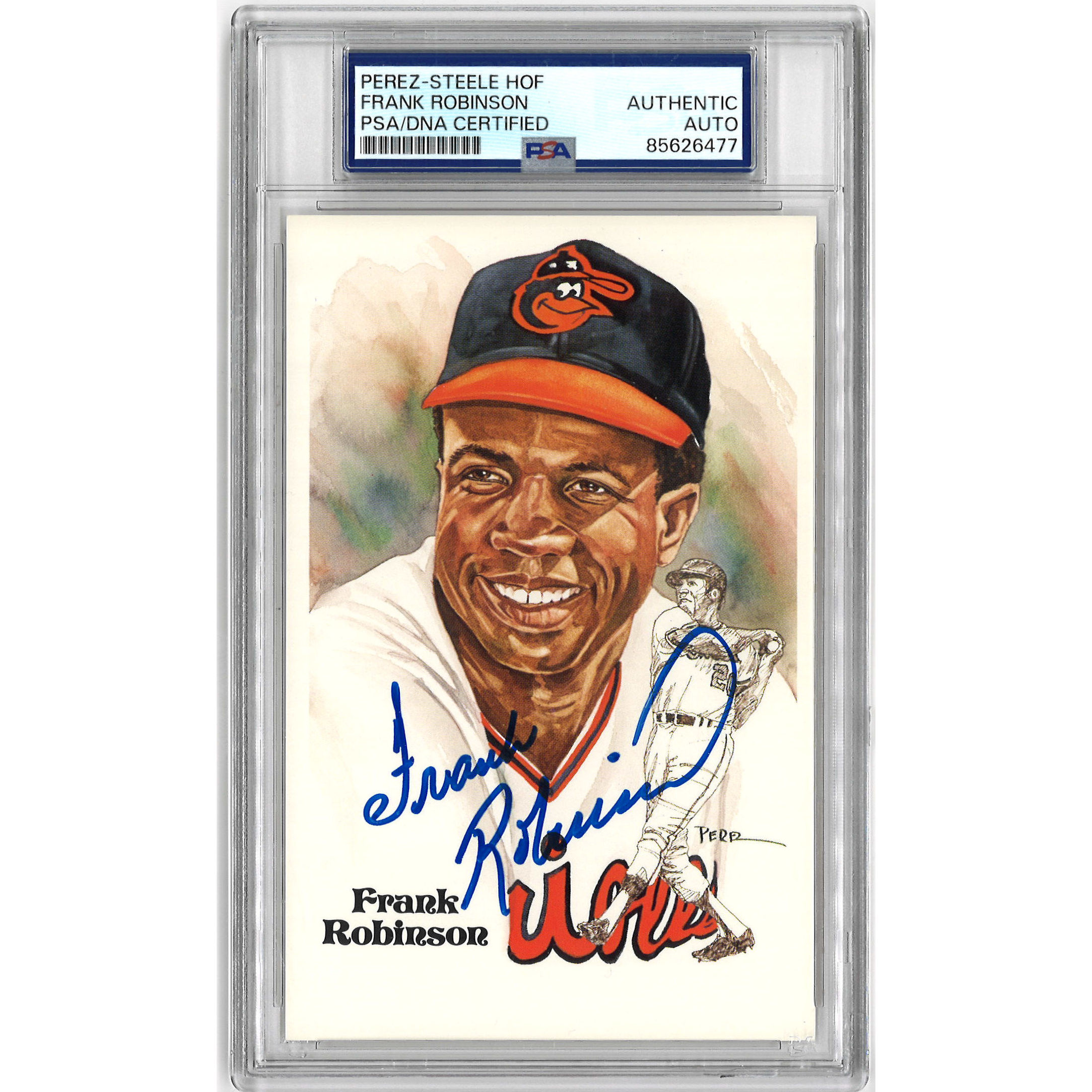 Frank Robinson Autographed Perez-Steele HOF Series Postcard # 180 (PSA-77)