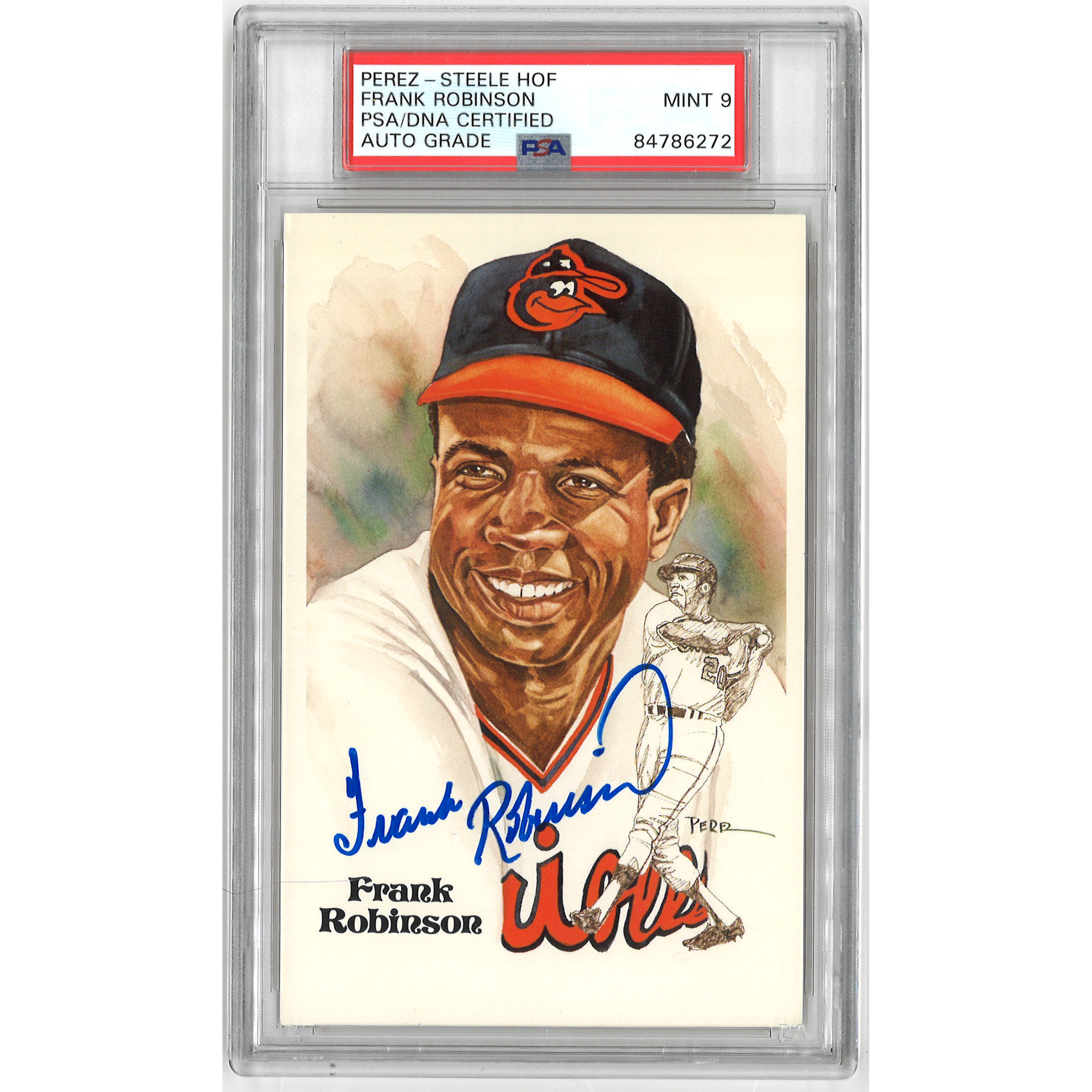 Frank Robinson Autographed Perez-Steele HOF Series Postcard # 180 (PSA-72)