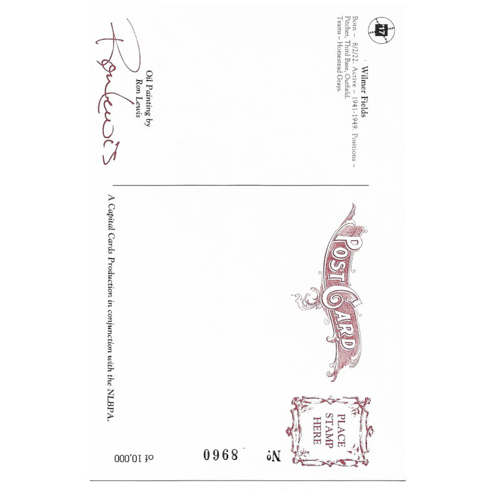 Wilmer Fields 1991 Ron Lewis Negro Leagues Fine Art Postcard # 17