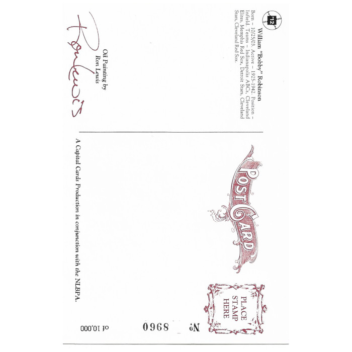 Bobby Robinson 1991 Ron Lewis Negro Leagues Fine Art Postcard # 12