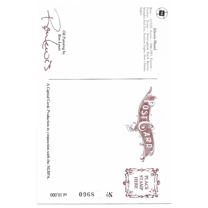 Jehosie Heard 1991 Ron Lewis Negro Leagues Fine Art Postcard # 15