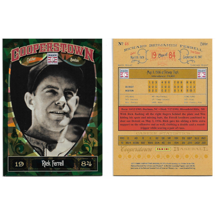 Rick Ferrell 2013 Panini Cooperstown Green Crystal # 48 Rick Ferrell 2013 Panini Cooperstown Green Crystal # 48