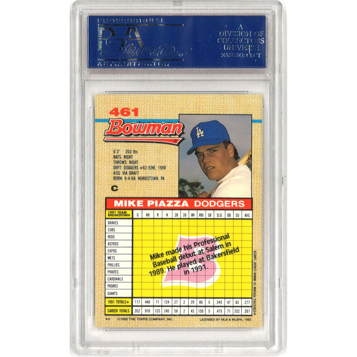 Mike Piazza Los Angeles Dodgers 1992 Bowman # 461 Rookie Card PSA 9