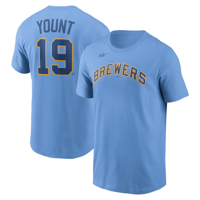 Men’s Nike Robin Yount Milwaukee Brewers Cooperstown Collection Name & Number Light Blue T-Shirt Men’s Nike Robin Yount Milwaukee Brewers Cooperstown Collection Name & Number Light Blue T-Shirt