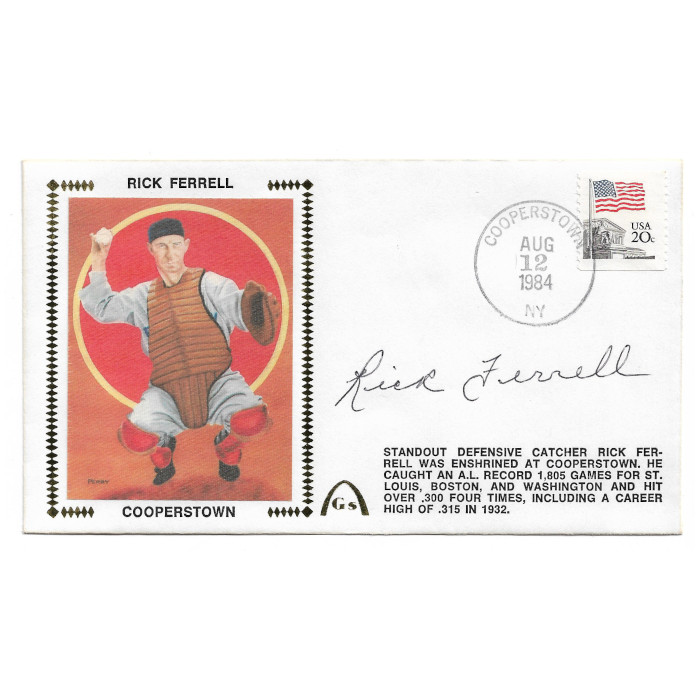 Rick Ferrell Autographed First Day Cover - 1984 Hall of Fame Induction (JSA-19) Rick Ferrell Autographed First Day Cover - 1984 Hall of Fame Induction (JSA-19)