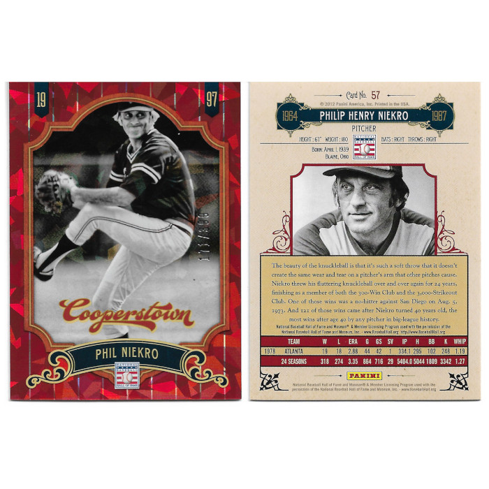 Phil Niekro 2012 Panini Cooperstown Red Crystal Collection # 57 Baseball Card Ltd Ed of 399