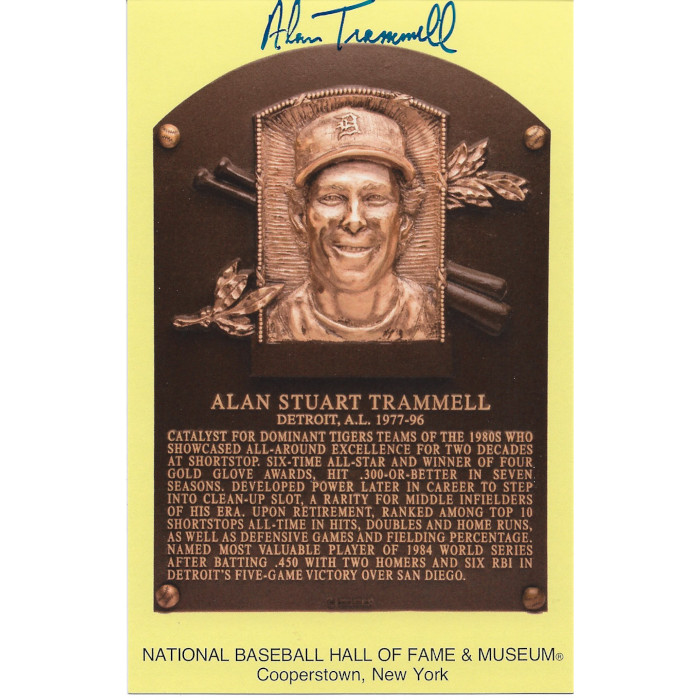 Alan Trammell Autographed Hall of Fame Plaque Postcard (JSA)