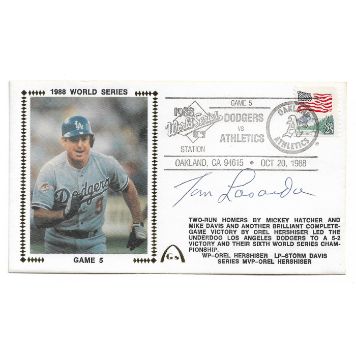 Tommy Lasorda Autographed First Day Cover - 1988 World Series Game 5 WS Postmark (JSA)