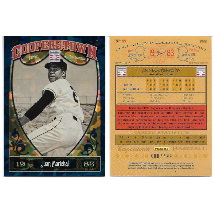 Juan Marichal 2013 Panini Cooperstown Blue Crystal # 89 Ltd Ed of 499
