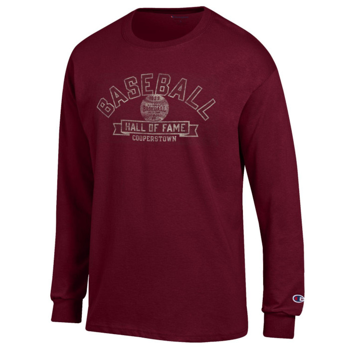 Men’s Champion Baseball Hall of Fame Maroon Long Sleeve T-Shirt