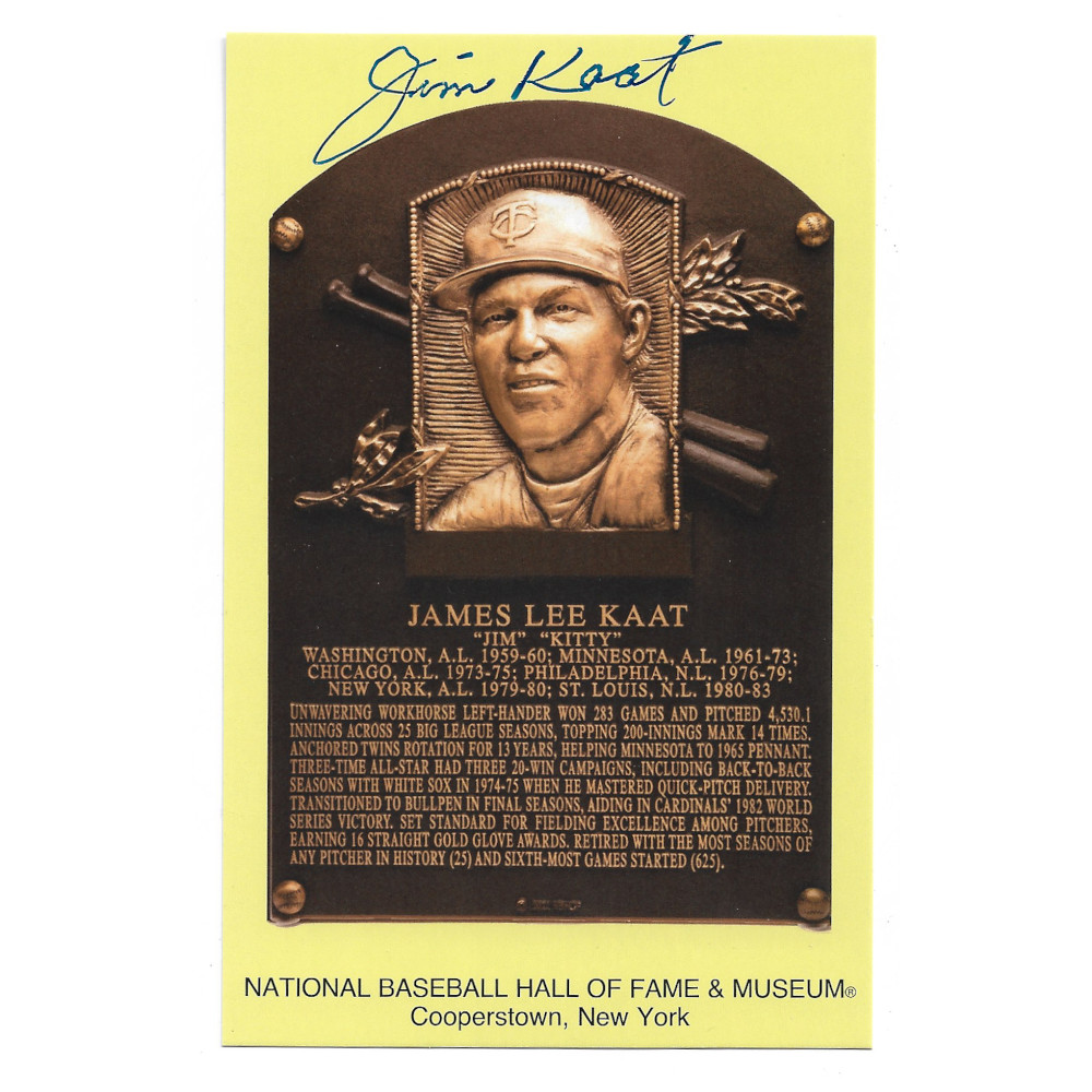 Jim Kaat Autographed Hall of Fame Plaque Postcard (Beckett) Jim Kaat Autographed Hall of Fame Plaque Postcard (Beckett)