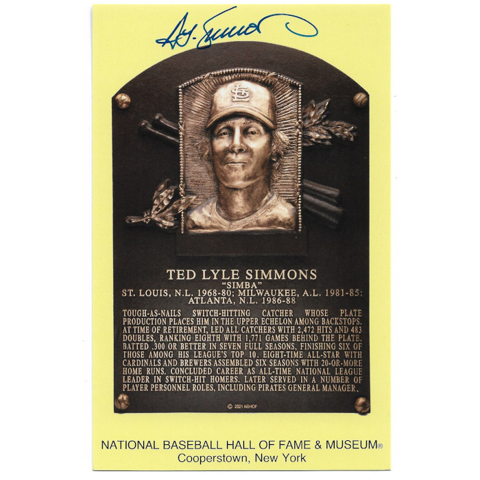 Ted Simmons Autographed Hall of Fame Plaque Postcard (MLB) Ted Simmons Autographed Hall of Fame Plaque Postcard (MLB)