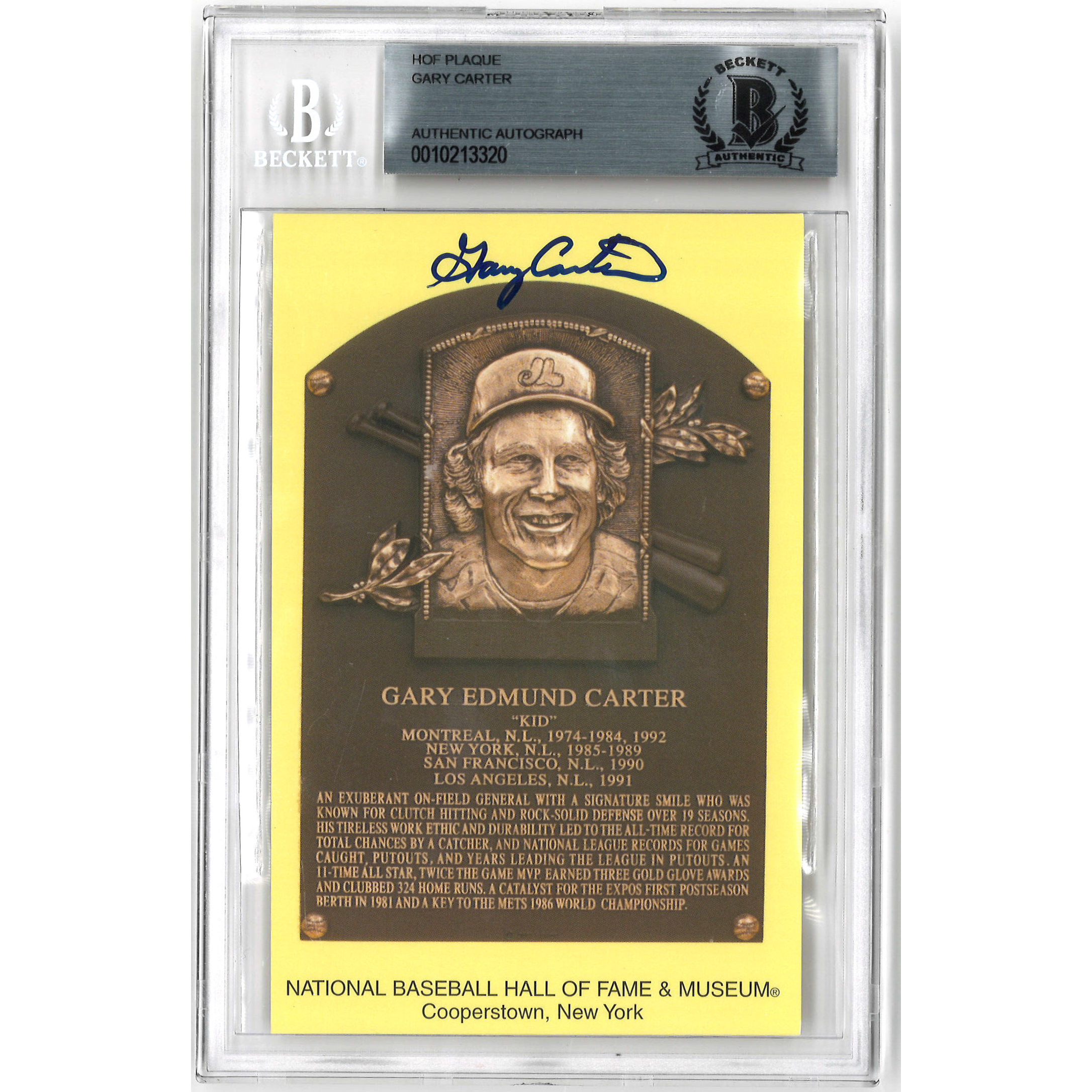 Gary Carter Autographed Hall of Fame Plaque Postcard (Beckett-20)