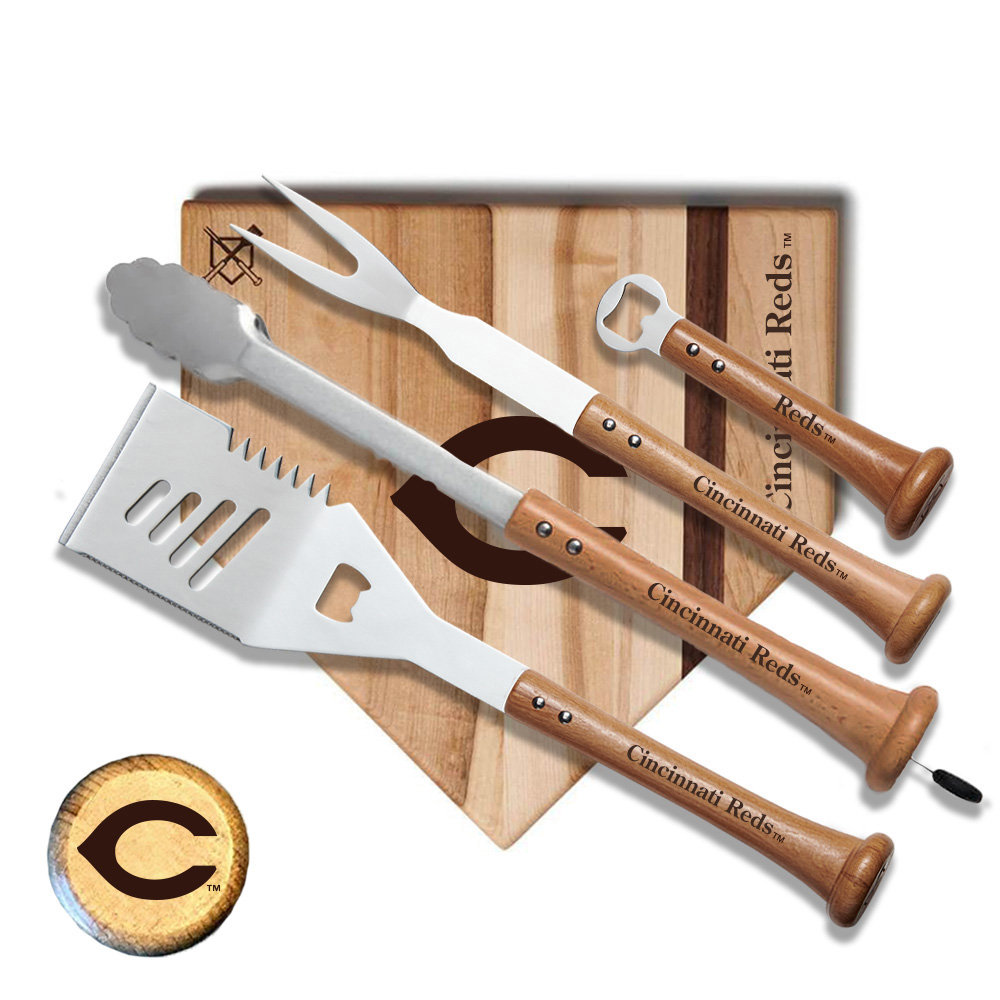 Cincinnati Reds Baseball BBQ Grand Slam 12" x 12" Combo Grilling Set Cincinnati Reds Baseball BBQ Grand Slam 12" x 12" Combo Grilling Set