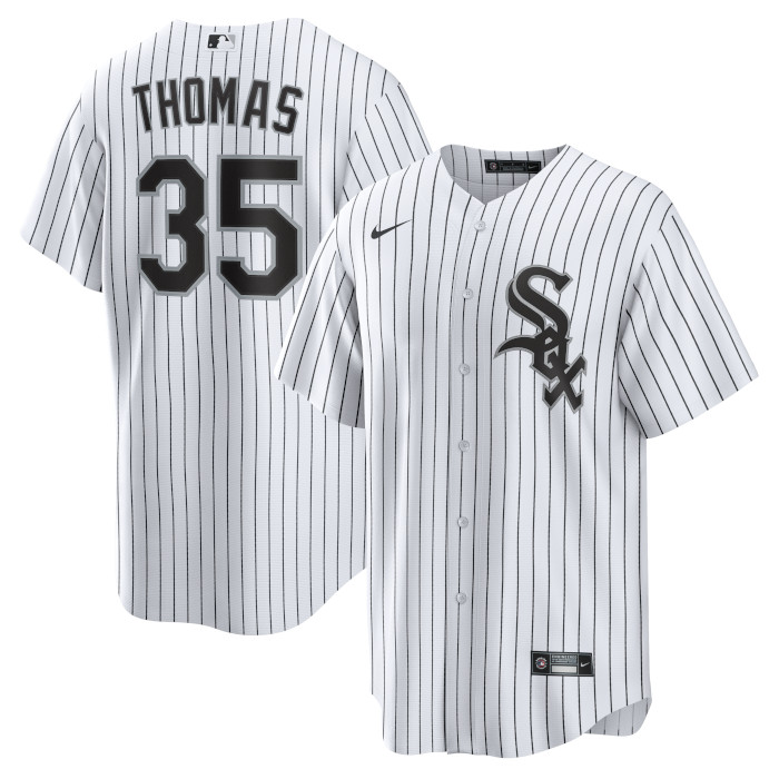 Men’s Nike Frank Thomas Chicago White Sox Cooperstown Collection Black Pinstripe Jersey