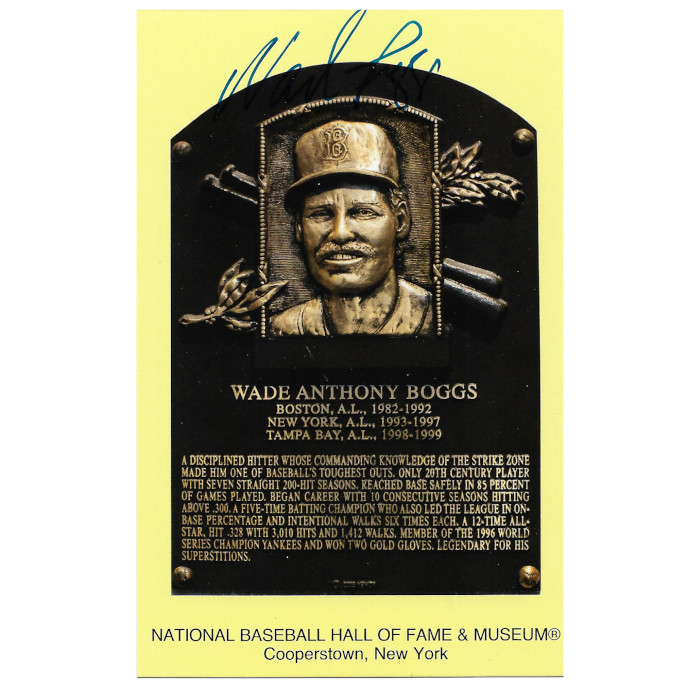 Wade Boggs Autographed Hall of Fame Plaque Postcard (Beckett)