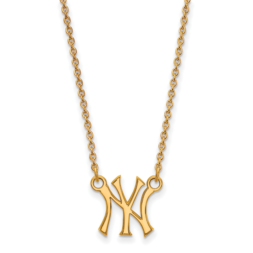 LogoArt New York Yankees 18 Inch Sterling Silver Gold Plated Necklace with Logo Pendant LogoArt New York Yankees 18 Inch Sterling Silver Gold Plated Necklace with Logo Pendant