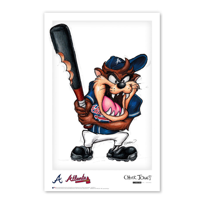 Atlanta Braves Taz on Deck Minimalist Looney Tunes Collection 11 x 17 Fine Art Print by artist S. Preston