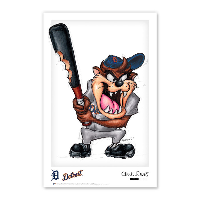 Detroit Tigers Taz on Deck Minimalist Looney Tunes Collection 11 x 17 Fine Art Print by artist S. Preston