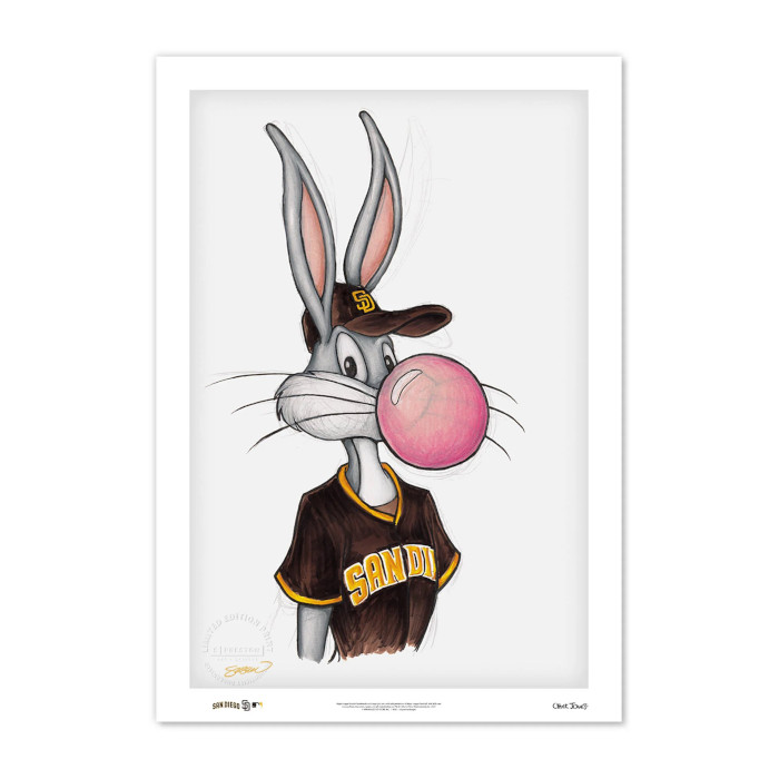 San Diego Padres Bubblegum Bugs Minimalist Looney Tunes Collection 14 x 20 Fine Art Print by artist S. Preston - Ltd Ed of 100