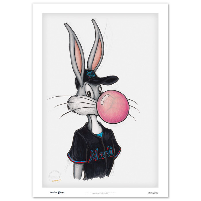 Miami Marlins Bubblegum Bugs Minimalist Looney Tunes Collection 14 x 20 Fine Art Print by artist S. Preston - Ltd Ed of 100