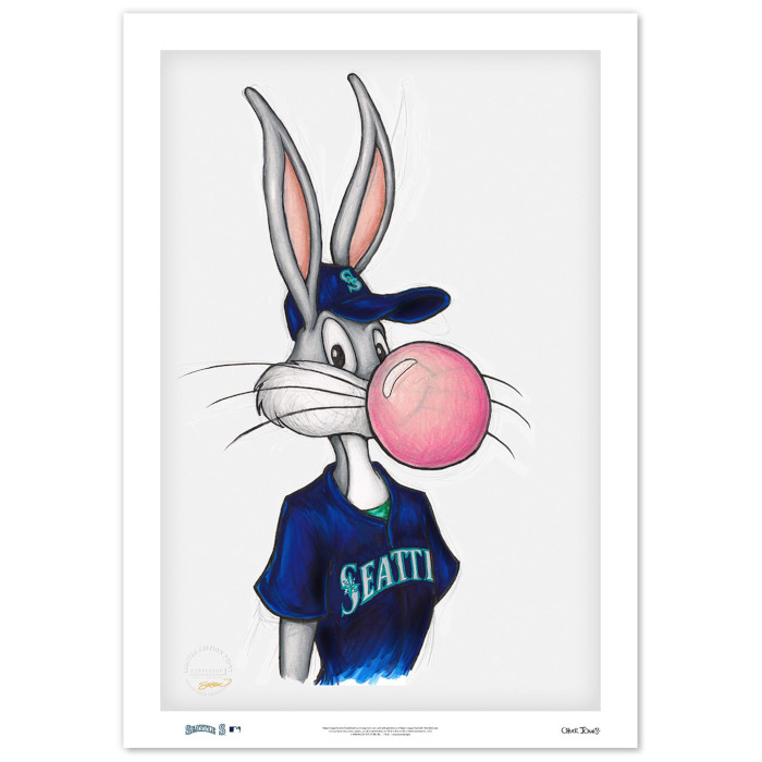 Seattle Mariners Bubblegum Bugs Minimalist Looney Tunes Collection 14 x 20 Fine Art Print by artist S. Preston - Ltd Ed of 100