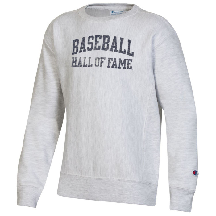 Youth Champion Baseball Hall of Fame Silver Grey Reverse Weave Crewneck Sweatshirt Youth Champion Baseball Hall of Fame Silver Grey Reverse Weave Crewneck Sweatshirt