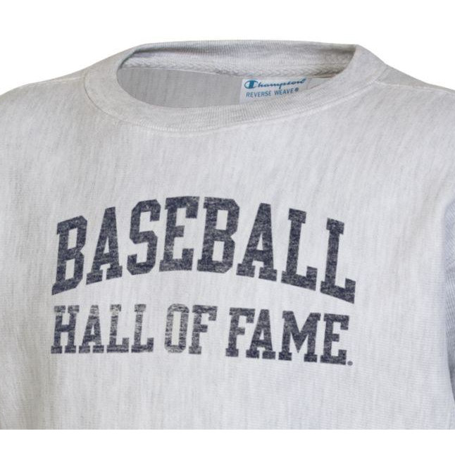 Youth Champion Baseball Hall of Fame Silver Grey Reverse Weave Crewneck Sweatshirt Youth Champion Baseball Hall of Fame Silver Grey Reverse Weave Crewneck Sweatshirt