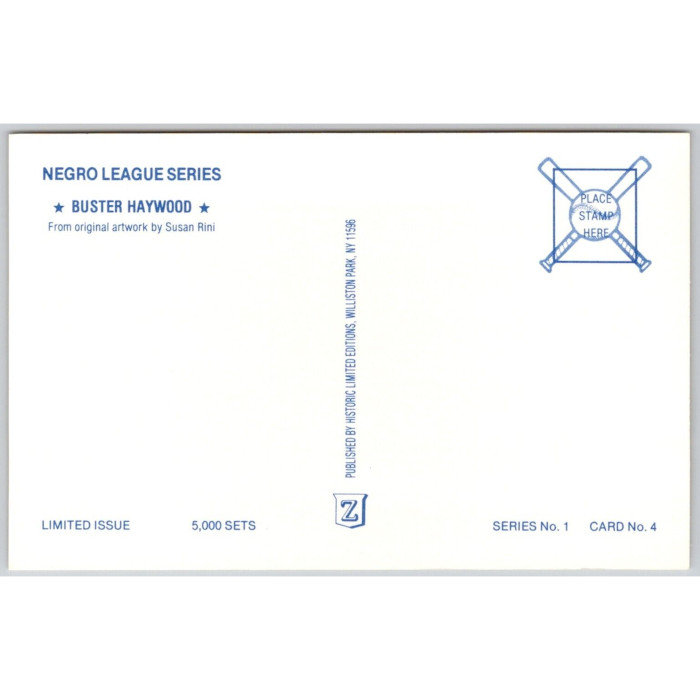 Buster Haywood Historic Limited Editions Indianapolis Clowns 1989 Negro League Postcard # 4