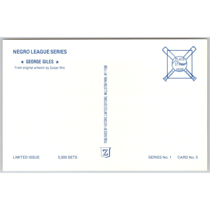 George Giles Historic Limited Editions Kansas City Monarchs 1989 Negro League Postcard # 5