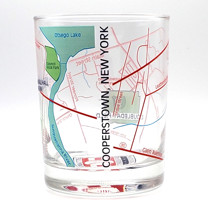 Cooperstown, New York 14 Ounce Village Map Rocks Glass