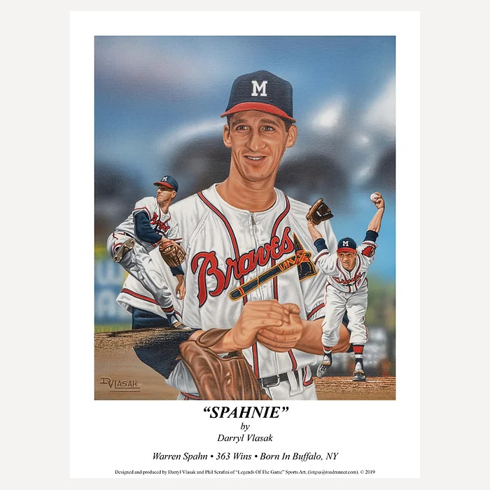 Warren Spahn 18 x 24 Limited Edition Lithograph by Artist Darryl Vlasak - Ltd Ed of 363