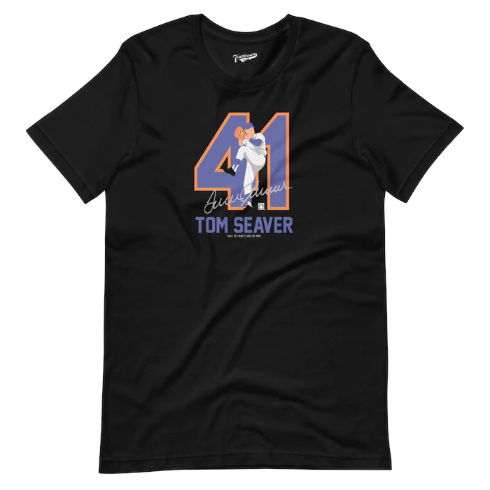 Men’s Teambrown Tom Seaver Baseball Hall of Fame Member Signature Black T-Shirt