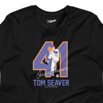 Men’s Teambrown Tom Seaver Baseball Hall of Fame Member Signature Black T-Shirt