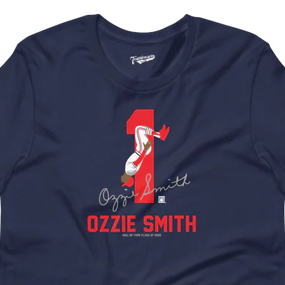 Men’s Teambrown Ozzie Smith Baseball Hall of Fame Member Signature Navy T-Shirt