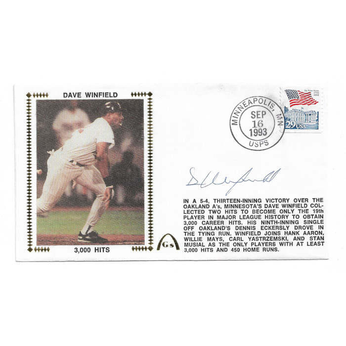 Dave Winfield Autographed First Day Cover - 1993 3,000th Hit (PSA)
