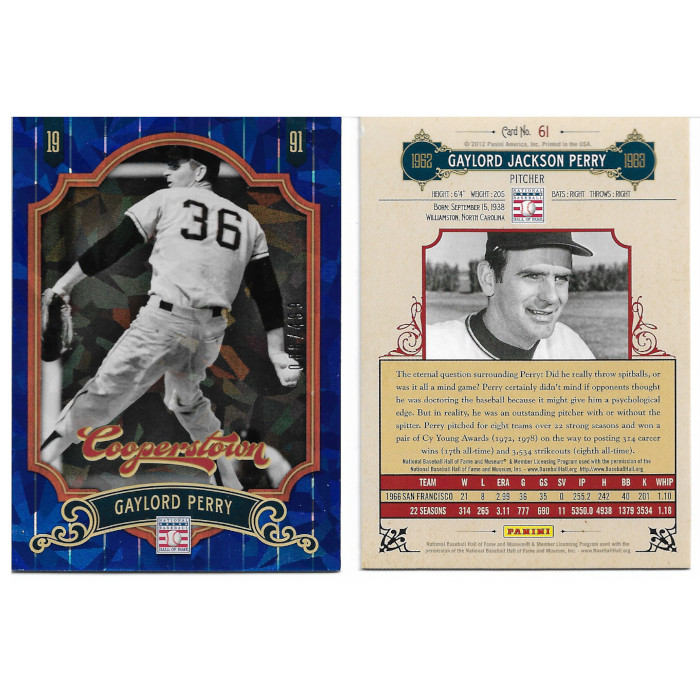 Gaylord Perry 2012 Panini Cooperstown Blue Crystal Collection # 61 Baseball Card Ltd Ed of 499