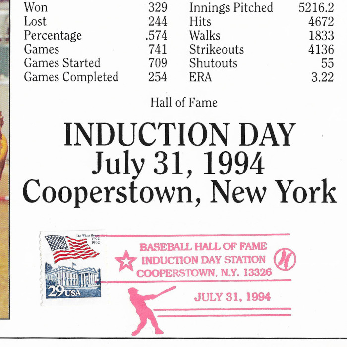 Steve Carlton St. Louis Cardinals 1994 Hall of Fame Induction 8x10 Photocard with Induction Day Stamp Cancellation
