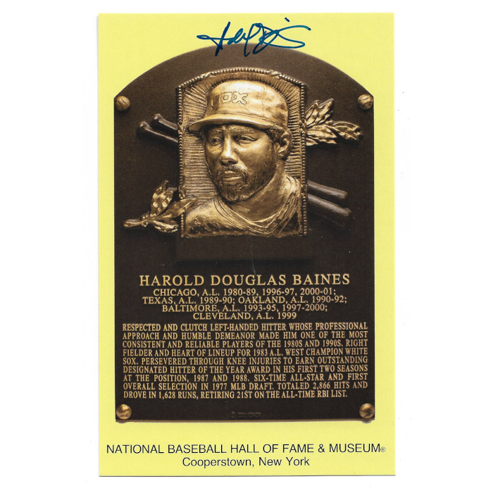 Harold Baines Autographed Hall of Fame Plaque Postcard (JSA)