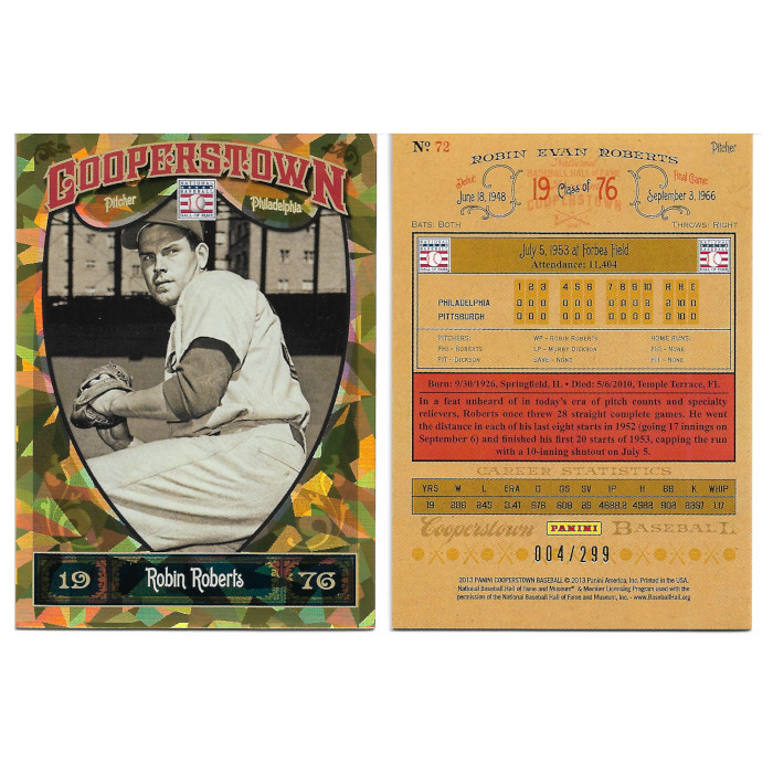 Robin Roberts 2013 Panini Cooperstown Crystal # 73 Ltd Ed of 299