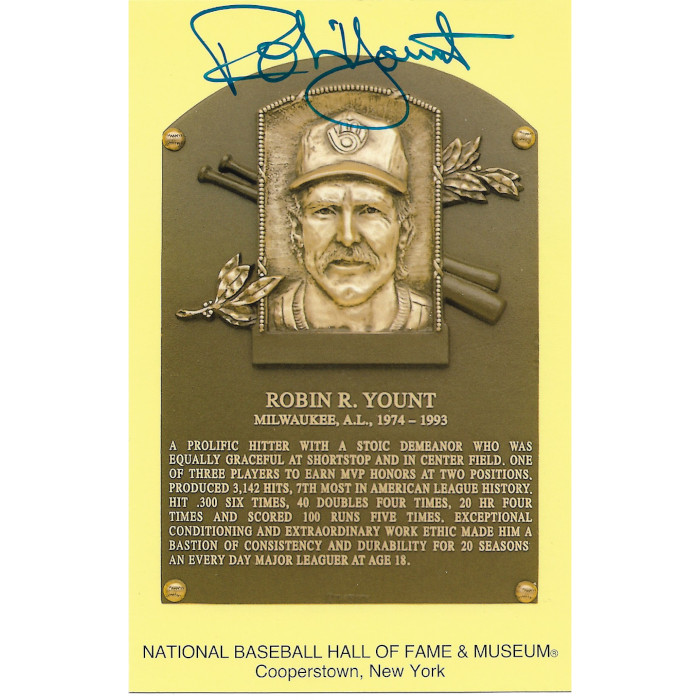 Robin Yount Autographed Hall of Fame Plaque Postcard (JSA)