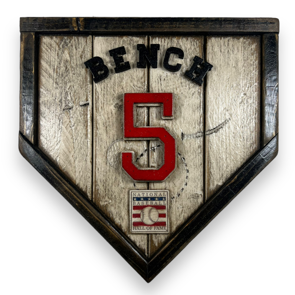 Johnny Bench Hall of Fame Vintage Distressed Wood 11 Inch Mini Legacy Home Plate