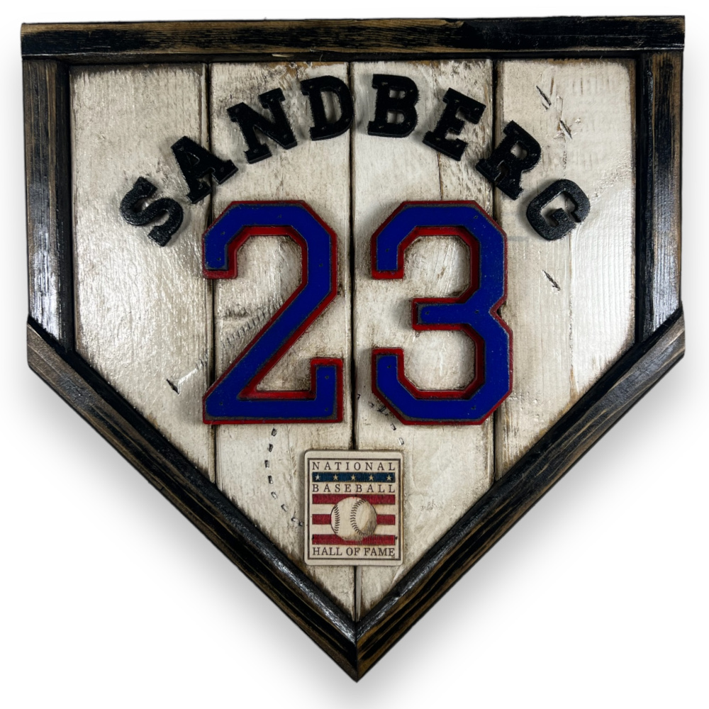 Ryne Sandberg Hall of Fame Vintage Distressed Wood 11 Inch Mini Legacy Home Plate Ryne Sandberg Hall of Fame Vintage Distressed Wood 11 Inch Mini Legacy Home Plate