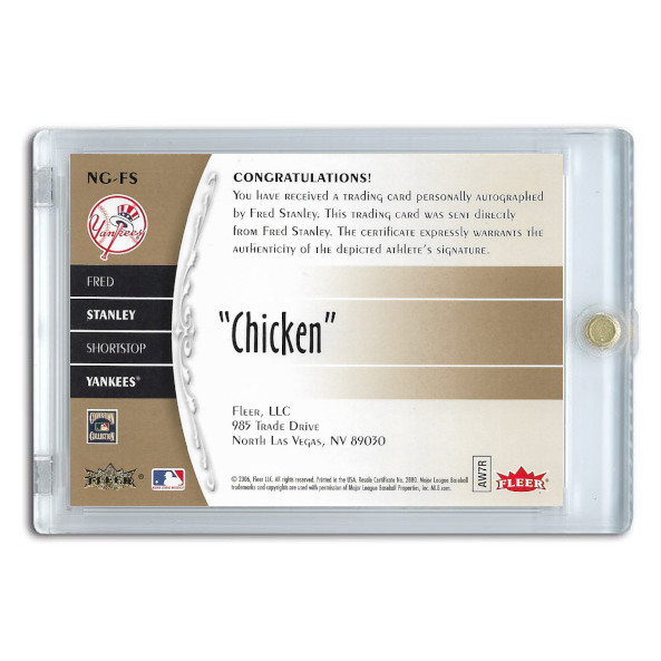 Fred Stanley Autographed Card 2006 Fleer Greats of the Game Nickname Greats #NG-FS